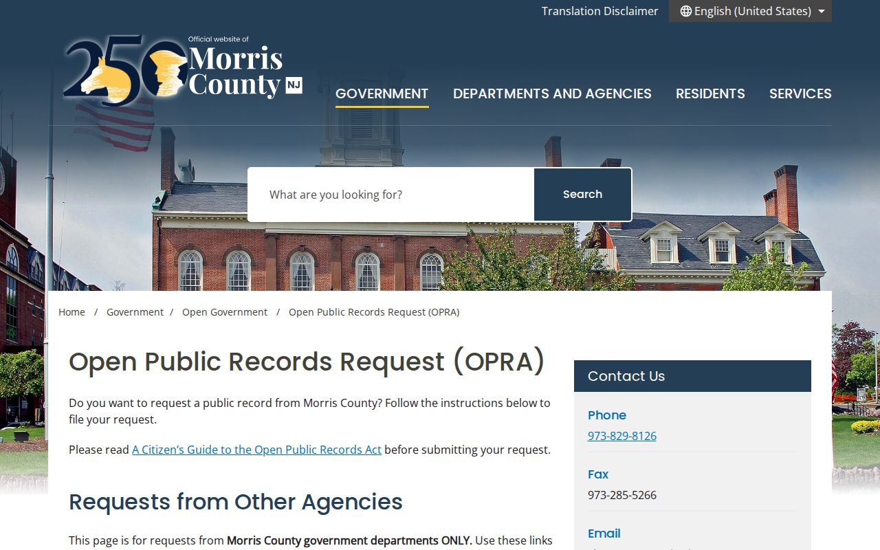 Morris County residents directory OPRA request source