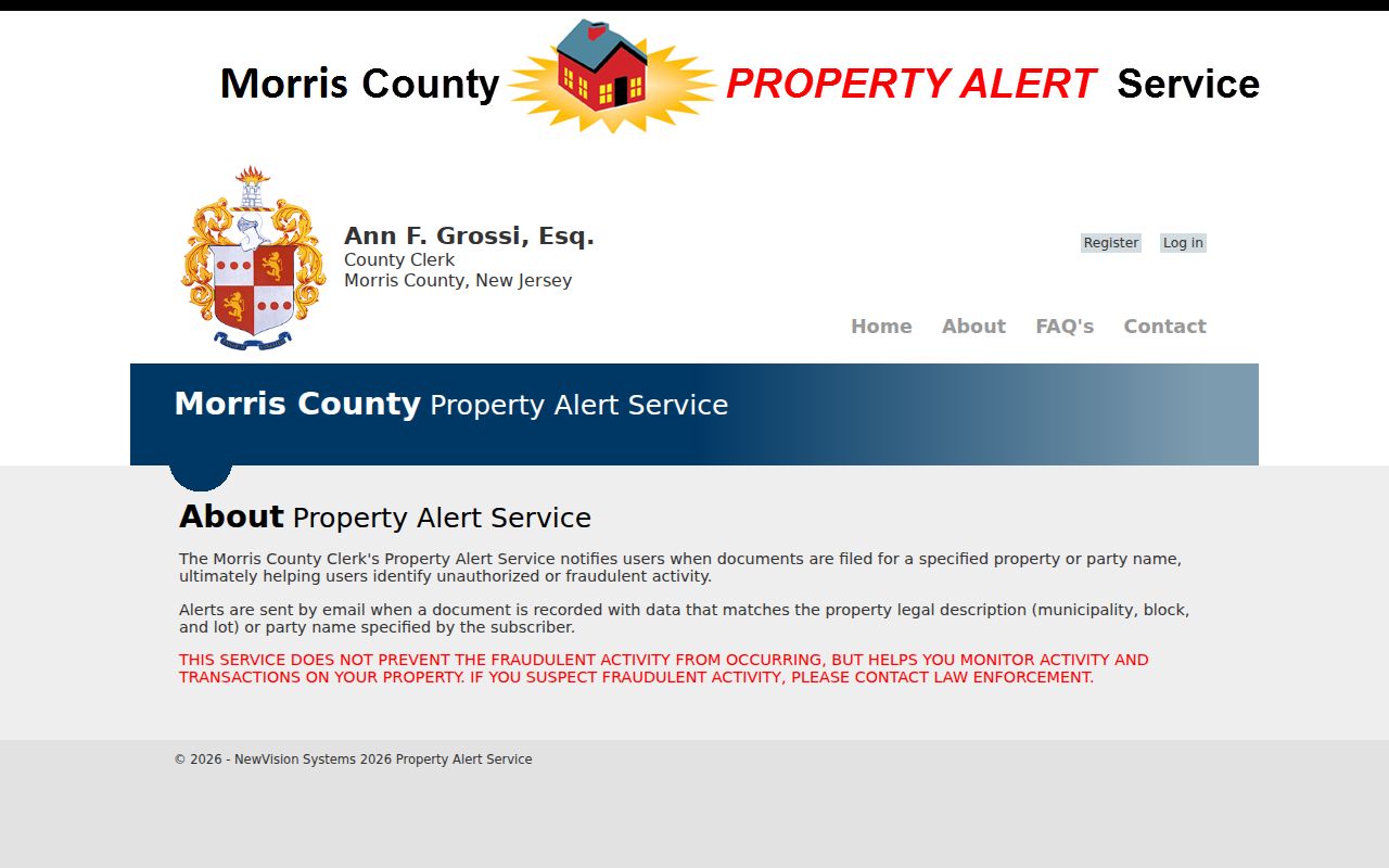 Morris County neighbors parcel monitoring Property Alert registration
