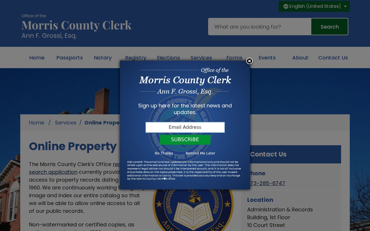 Morris County past-resident County Clerk online property records search
