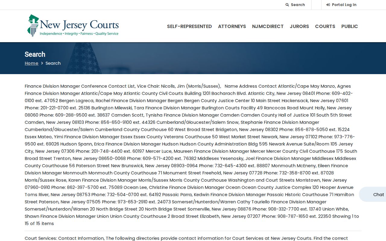 Morris County resident lookup view of New Jersey Courts Find a Case